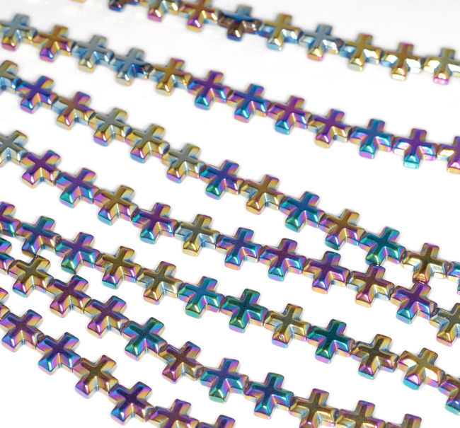 6MM RAINBOW HEMATITE GEMSTONE CROSS LOOSE BEADS 16/"