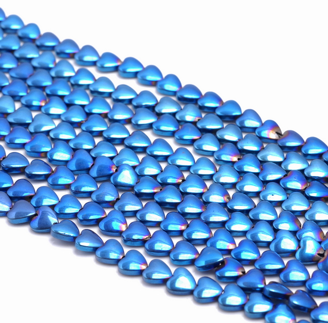 8MM BLUE HEMATITE GEMSTONE LOVE HEART LOOSE BEADS 16/"