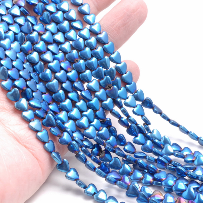 8MM BLUE HEMATITE GEMSTONE LOVE HEART LOOSE BEADS 16/"
