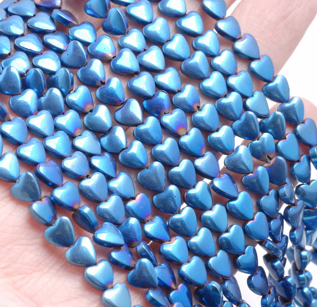 8MM BLUE HEMATITE GEMSTONE LOVE HEART LOOSE BEADS 16/"
