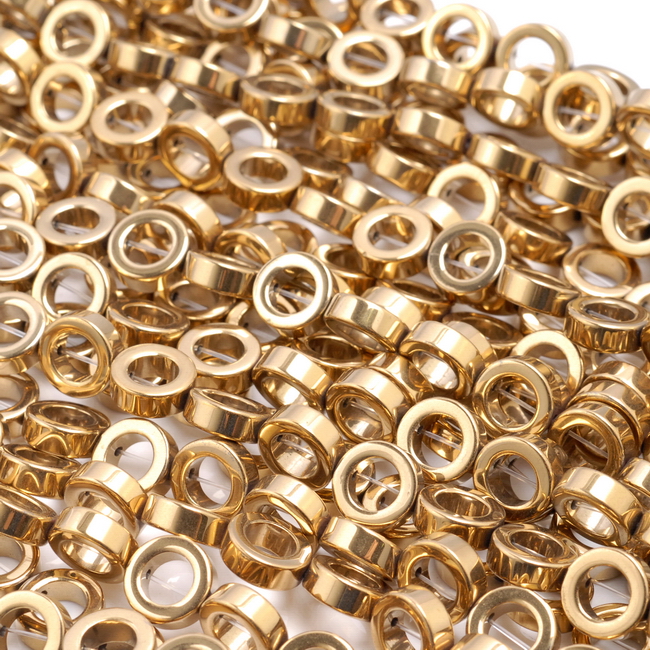 8MM GOLD HEMATITE GEMSTONE RIM HOLLOW CIRCLE LOOSE BEADS 16" - Bild 3 von 4