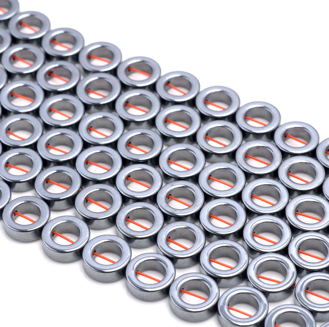 10MM SILVER HEMATITE GEMSTONE RIM HALO CIRCLE LOOSE BEADS 16/"
