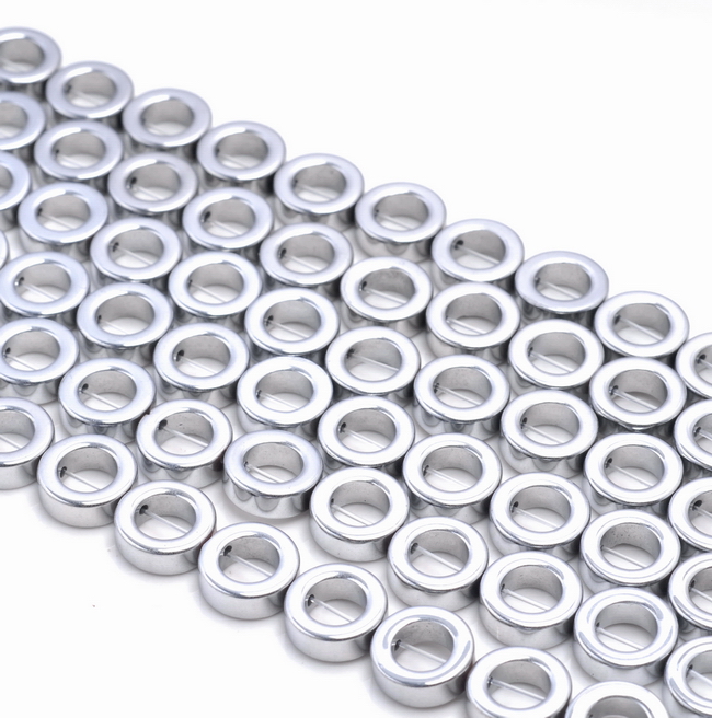 10MM SILVER HEMATITE GEMSTONE RIM HALO CIRCLE LOOSE BEADS 16/"