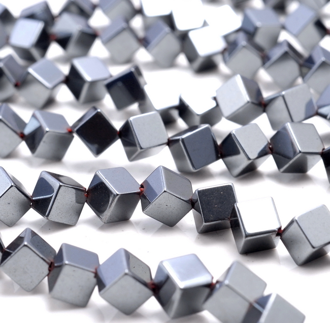 6MM BLACK HEMATITE GEMSTONE DIAGONAL-DRILL SQUARE CUBE LOOSE BEADS 16/"