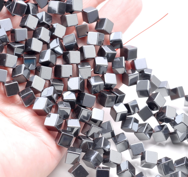 6MM BLACK HEMATITE GEMSTONE DIAGONAL-DRILL SQUARE CUBE LOOSE BEADS 16/"