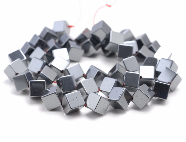 6MM BLACK HEMATITE GEMSTONE DIAGONAL-DRILL SQUARE CUBE LOOSE BEADS 16/"