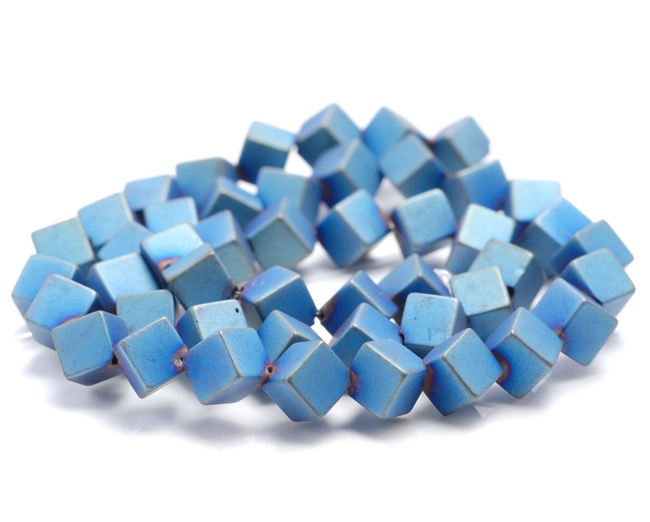 6MM BLACK HEMATITE GEMSTONE DIAGONAL-DRILL SQUARE CUBE LOOSE BEADS 16/"
