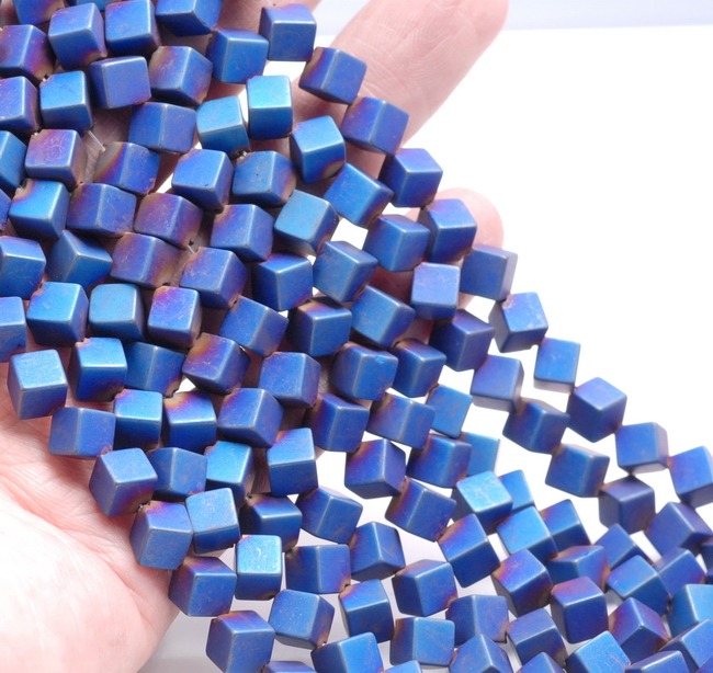2MM MATTE BLUE HEMATITE GEMSTONE SQUARE ROUDED CUBE LOOSE BEADS 16/"