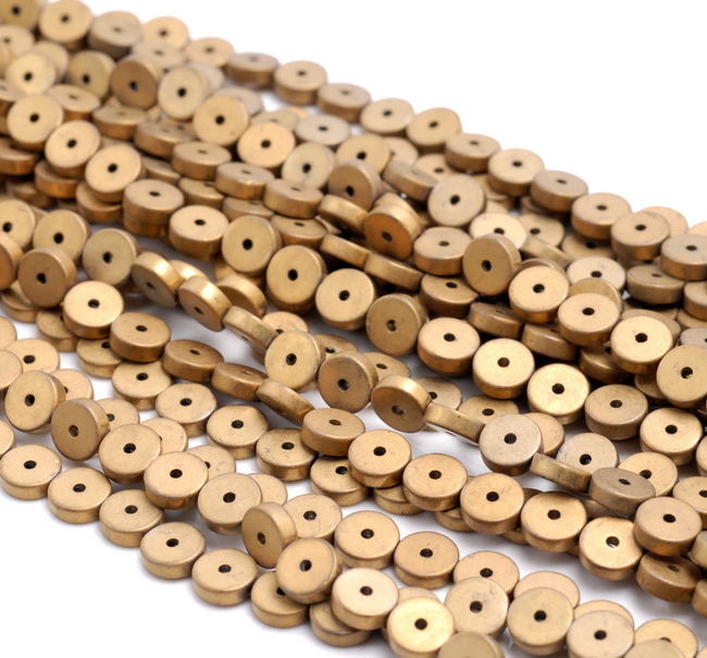 6X2MM Matte Gold Hematite Gemstone Circle Coin Loose Beads 16 inch Full Strand 80000322-A49
