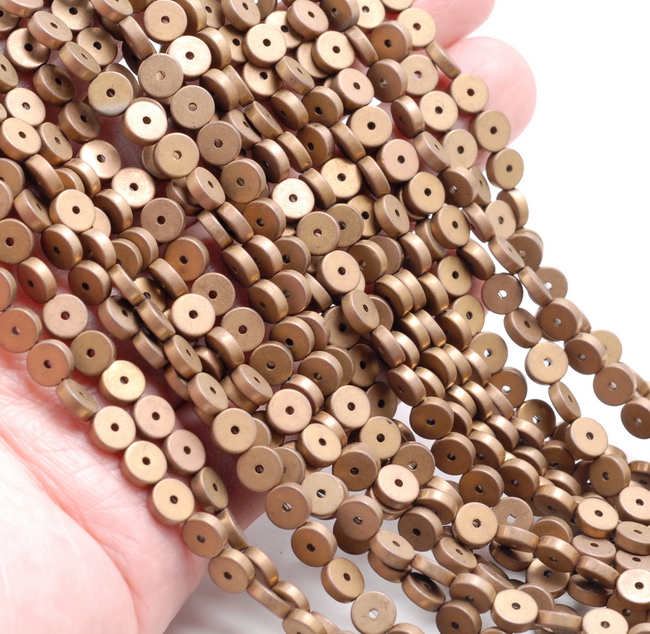 6X2MM Matte Gold Hematite Gemstone Circle Coin Loose Beads 16 inch Full Strand 80000322-A49