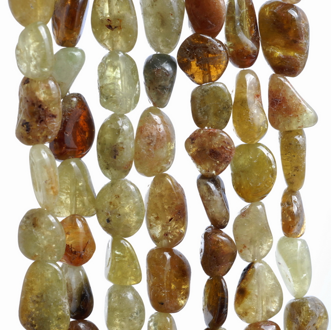 6-7MM GREEN GARNET GEMSTONE PEBBLE NUGGET LOOSE BEADS 15.5/"