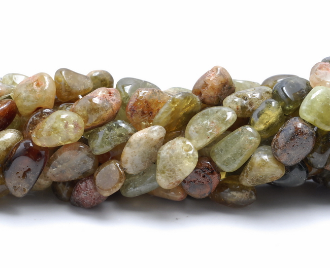 6-7MM GREEN GARNET GEMSTONE PEBBLE NUGGET LOOSE BEADS 15.5/"