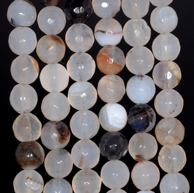 8MM MILKY WHITE AGATE GEMSTONE FACETED ROUND LOOSE BEADS 14.5/"