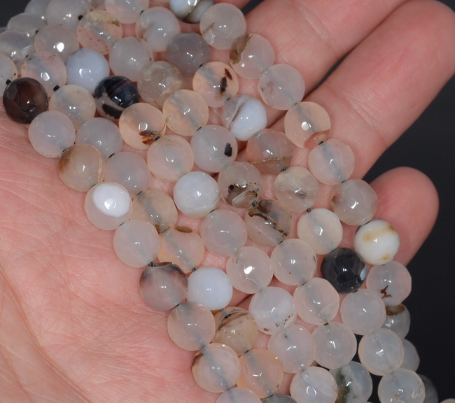 8MM MILKY WHITE AGATE GEMSTONE FACETED ROUND LOOSE BEADS 14.5/"