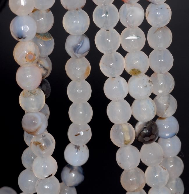 8MM MILKY WHITE AGATE GEMSTONE FACETED ROUND LOOSE BEADS 14.5/"