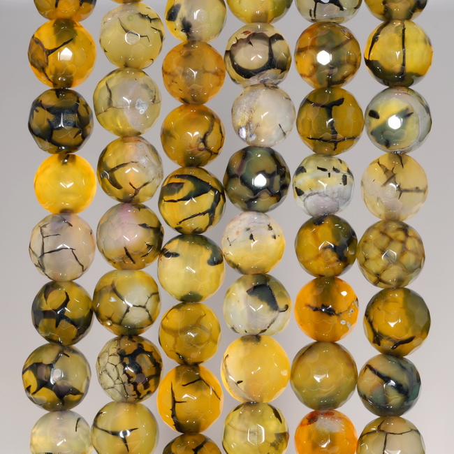 8MM YELLOW BROWN DRAGON VEIN AGATE GEMSTONE FACETED ROUND LOOSE BEADS 14.5/"