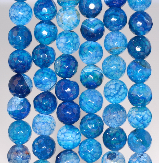 8MM SEA BLUE DRAGON VEIN AGATE GEMSTONE FACETED ROUND LOOSE BEADS 14.5/"