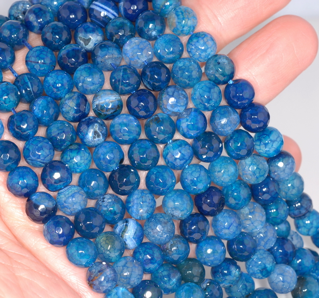 8MM SEA BLUE DRAGON VEIN AGATE GEMSTONE FACETED ROUND LOOSE BEADS 14.5/"