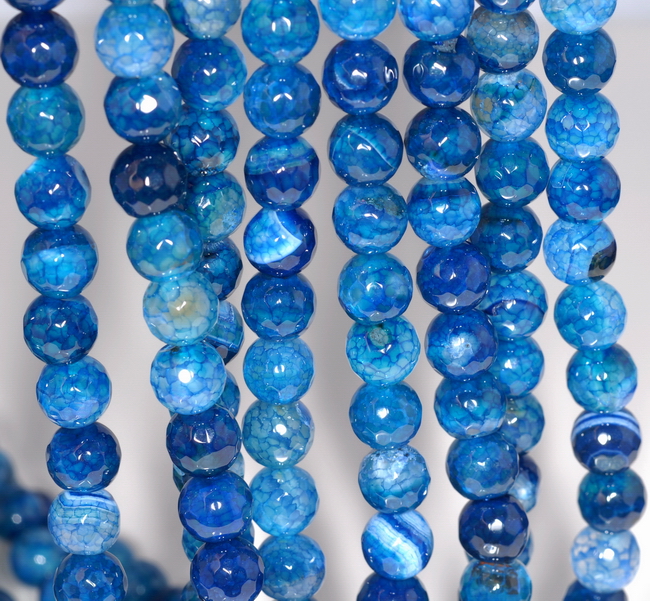 8MM SEA BLUE DRAGON VEIN AGATE GEMSTONE FACETED ROUND LOOSE BEADS 14.5/"
