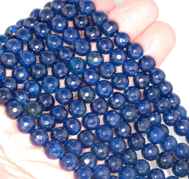 Natural Dark Blue Agate Gemstone Faceted Round Loose Spacer Beads Strand 15" YB 