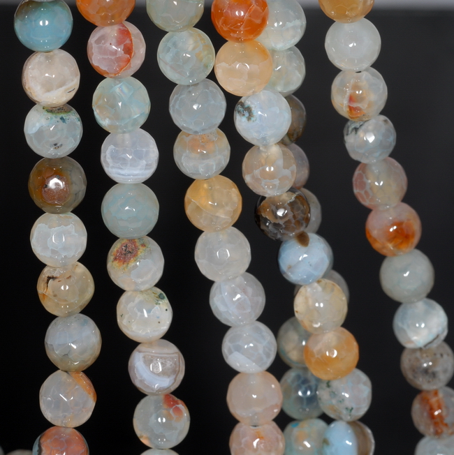 8MM MIX DRAGON VEIN AGATE GEMSTONE FACETED ROUND LOOSE BEADS 14.5/"