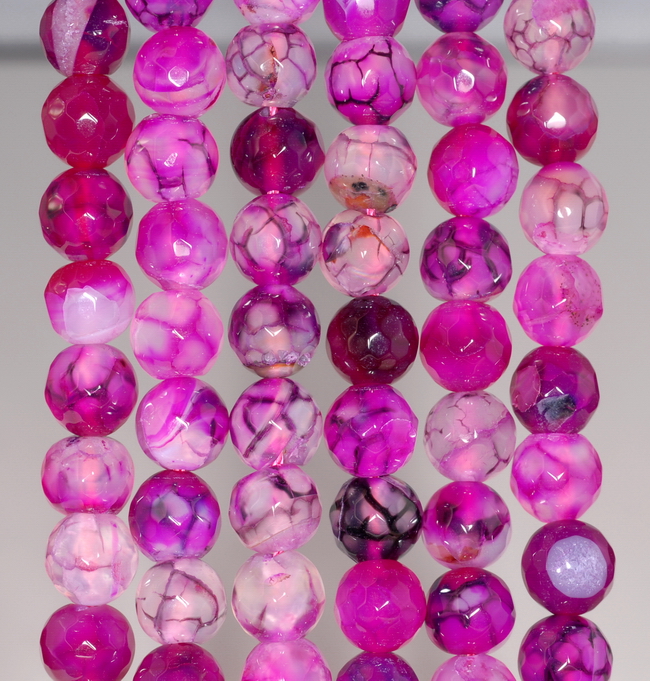8MM ROSE PINK DRAGON VEIN AGATE GEMSTONE FACETED ROUND LOOSE BEADS 14.5/"