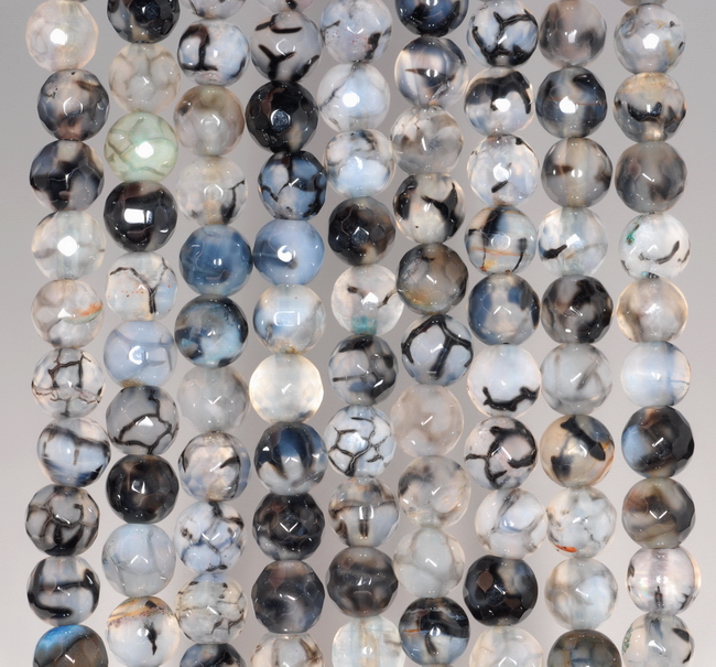6MM BLACK DRAGON VEIN AGATE GEMSTONE FACETED ROUND LOOSE BEADS 14.5/"