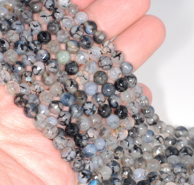 6MM BLACK DRAGON VEIN AGATE GEMSTONE FACETED ROUND LOOSE BEADS 14.5/"
