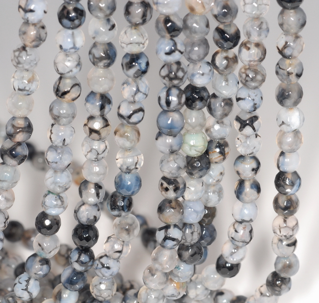 6MM BLACK DRAGON VEIN AGATE GEMSTONE FACETED ROUND LOOSE BEADS 14.5/"