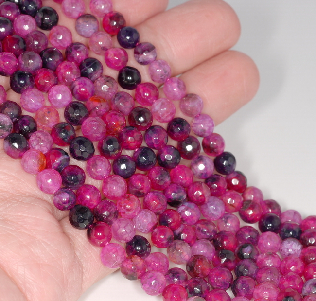 6MM PINK DRAGON VEIN AGATE GEMSTONE FACETED ROUND LOOSE BEADS 14.5/"
