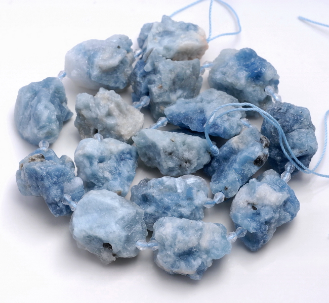 28X21-17X15MM BLUE AQUAMARINE GEMSTONE GRADE AAA ROUGH NUGGET LOOSE BEADS 7.5/"