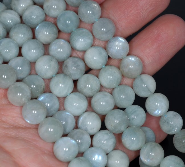 9-10MM GREEN MOONSTONE GEMSTONE GRADE AAA ROUND LOOSE BEADS 15/"