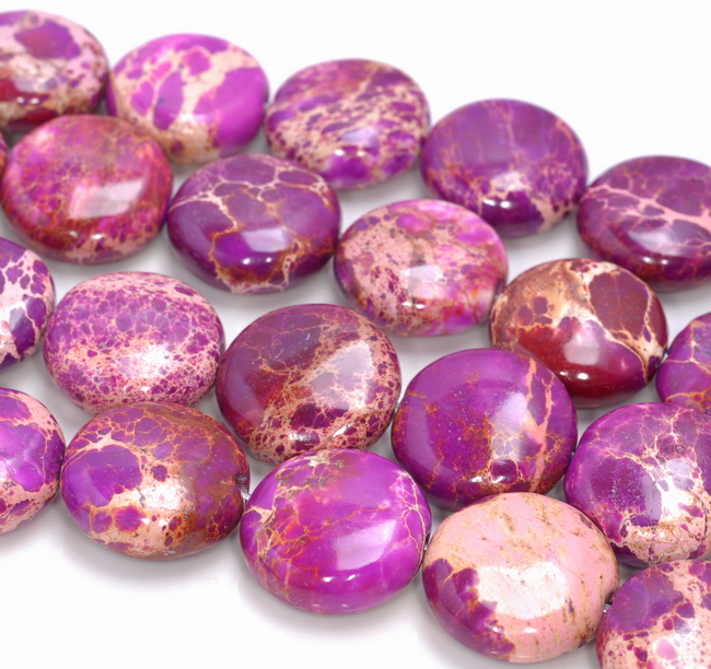 18MM PURPLE IMPERIAL JASPER GEMSTONE FLAT ROUND LOOSE BEADS 7.5