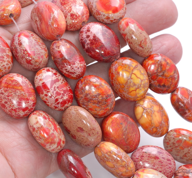 20 x 16 MM ORANGE ROT KAISER JASPIS EDELSTEIN OVAL LOSE PERLEN 7,5 ZOLL - Bild 2 von 4