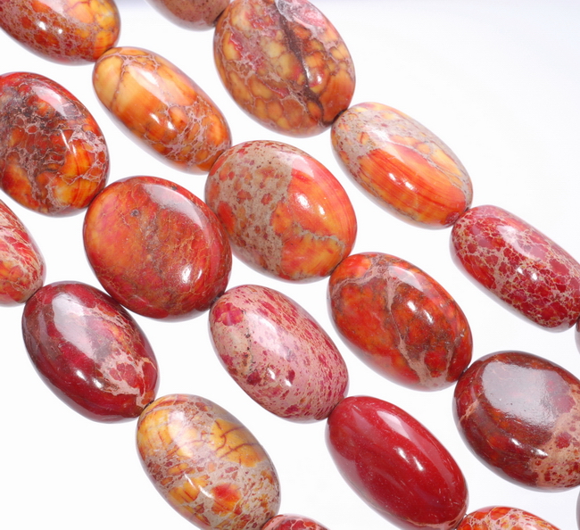 20 x 16 MM ORANGE ROT KAISER JASPIS EDELSTEIN OVAL LOSE PERLEN 7,5 ZOLL - Bild 3 von 4