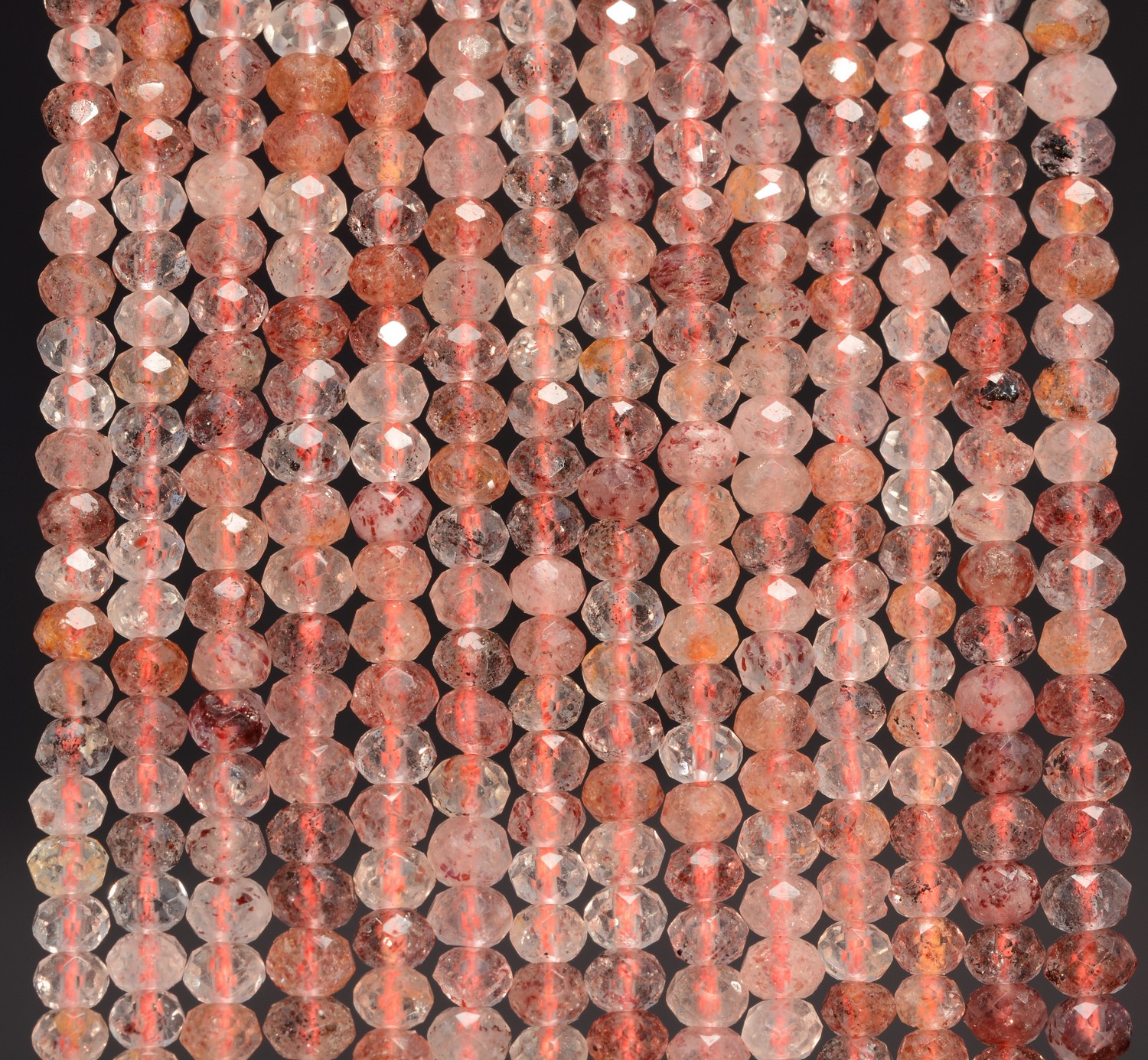 12.5 strand light strawberry quartz LEPIDOCROCITE faceted gem stone rondelle beads 3mm