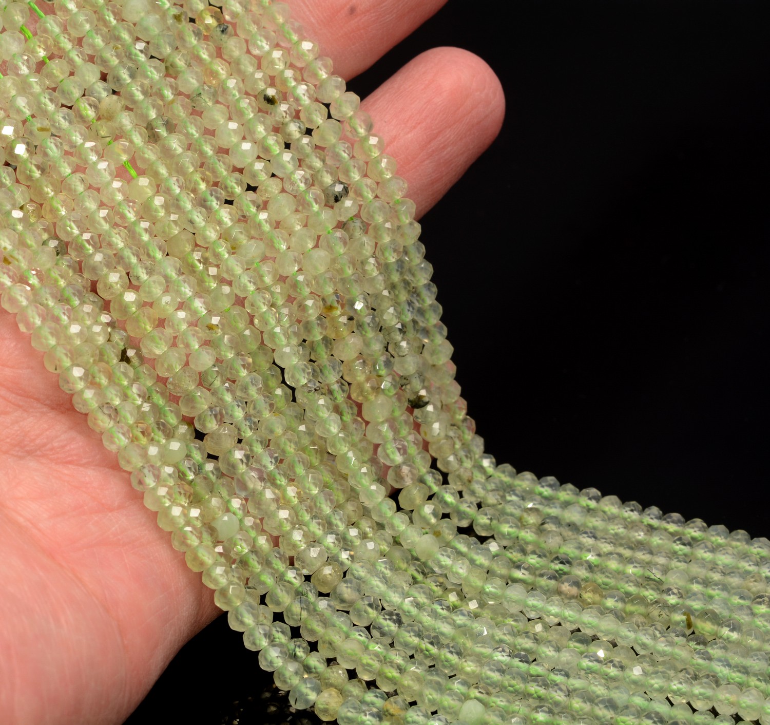 4X3MM PREHNITE GEMMA GRADO AAA MICRO RONDELLE SFACCETTATE PERLINE SFUSE 15,5" - Foto 2 di 4