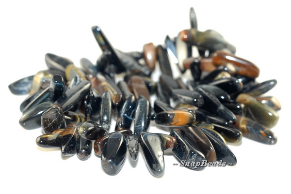 BLUE HAWK EYE TIGER EYE GEMSTONE PEBBLE CHIPS STICK 23X8MM LOOSE BEADS 8/"