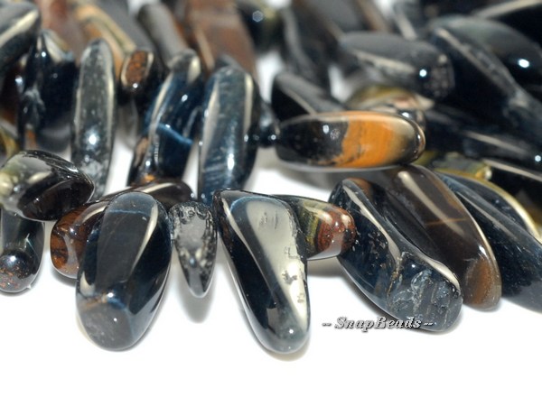 BLUE HAWK EYE TIGER EYE GEMSTONE PEBBLE CHIPS STICK 23X8MM LOOSE BEADS 8/"