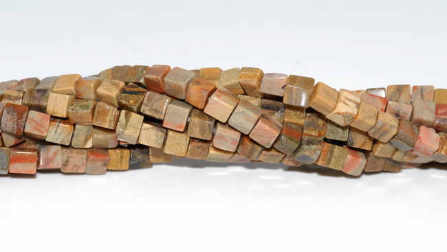 4MM YELLOW RED SILVER LEAF JASPER GEMSTONE SQUARE CUBE LOOSE BEADS 15/"