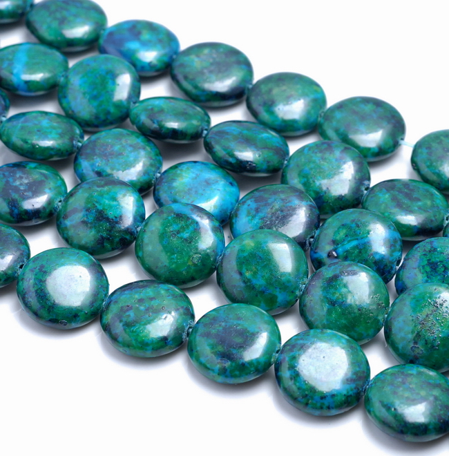 14MM CHRYSOCOLLA GEMSTONE FLAT ROUND LOOSE BEADS 7.5" eBay