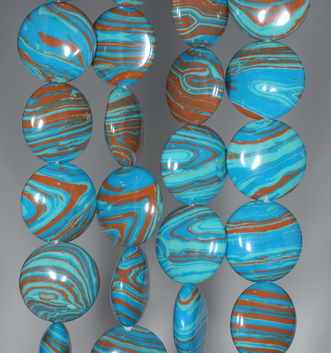 14MM BLUE BROWN MATRIX TURQUOISE GEMSTONE FLAT ROUND CIRCLE LOOSE BEADS