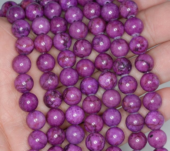 12MM MATRIX TURQUOISE GEMSTONE PURPLE MOSAIC ROUND 12MM LOOSE BEADS 7/"