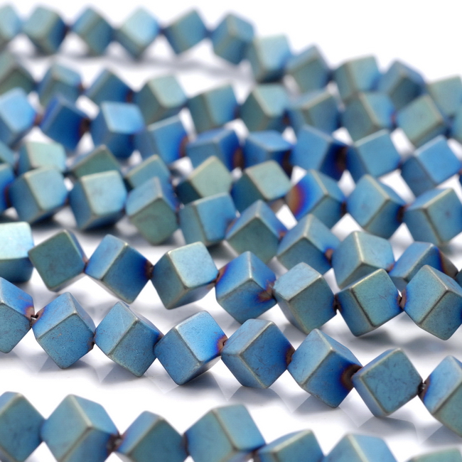 4MM MATTE GREEN HEMATITE GEMSTONE DIAGONAL-DRILL SQUARE CUBE LOOSE BEADS 15.5"