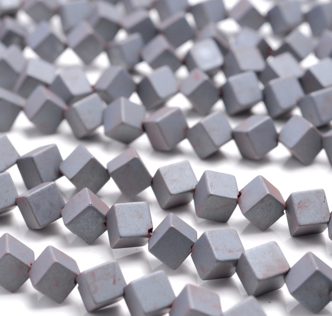 6MM MATTE BLACK HEMATITE GEMSTONE DIAGONAL-DRILL SQUARE CUBE LOOSE BEADS 16″