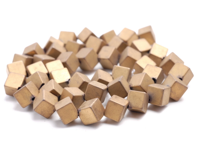 6MM MATTE GOLD HEMATITE GEMSTONE DIAGONAL-DRILL SQUARE CUBE LOOSE BEADS 16"