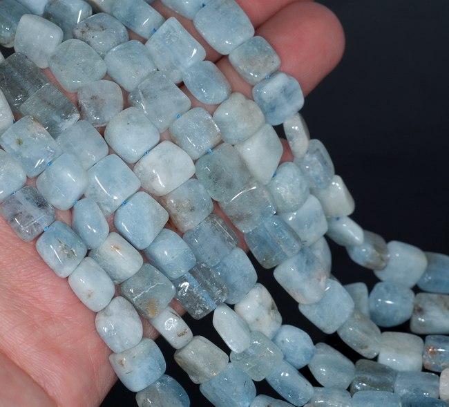 10X10MM AQUAMARINE GEMSTONE A IRREGULAR FLAT RECTANGEL CUBE LOOSE BEADS 15.5″