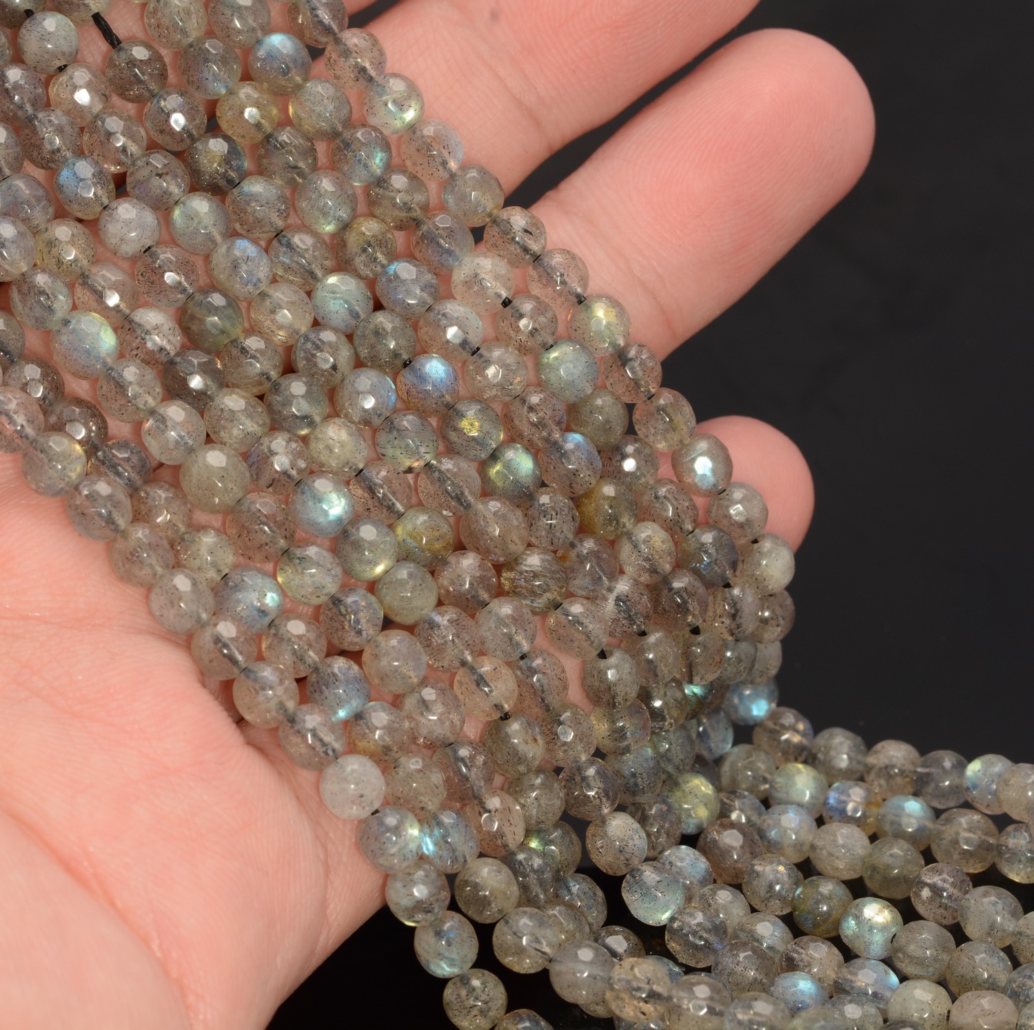 11-12MM BLACK LABRADORITE GEMSTONE GRADE AA FACETED RONDELLE LOOSE BEADS 7.5/"