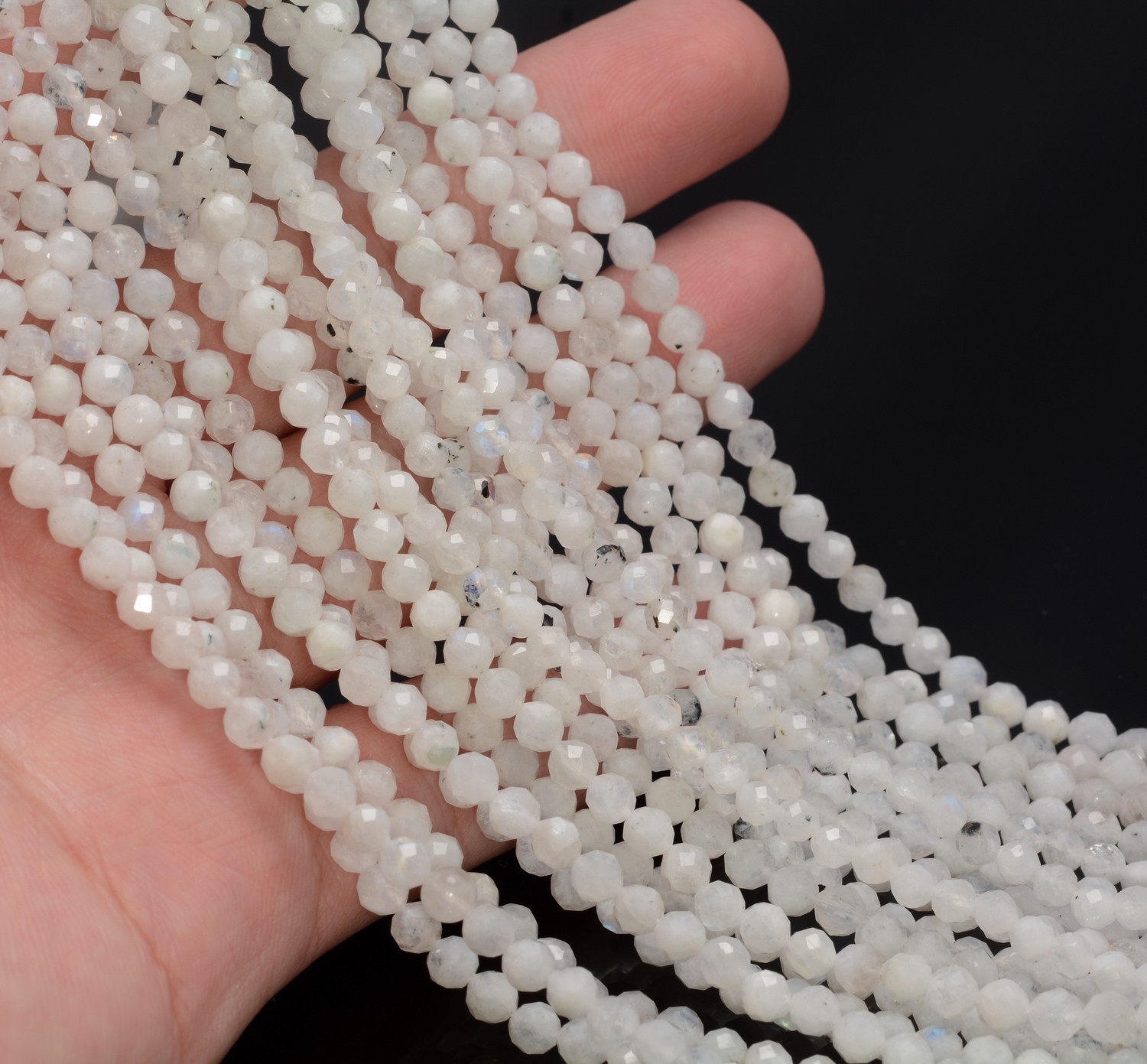 4MM RAINBOW MOONSTONE GEMSTONE GRADE AAA MICRO FACETED ROUND LOOSE BEADS 15/"
