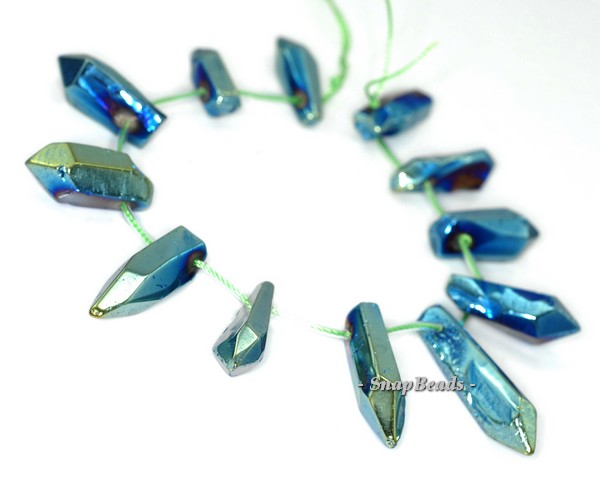 TITANIUM ROCK CRYSTAL QUARTZ GEMSTONE POINT TUBE 25X9MM-15X6MM LOOSE BEADS 8/"